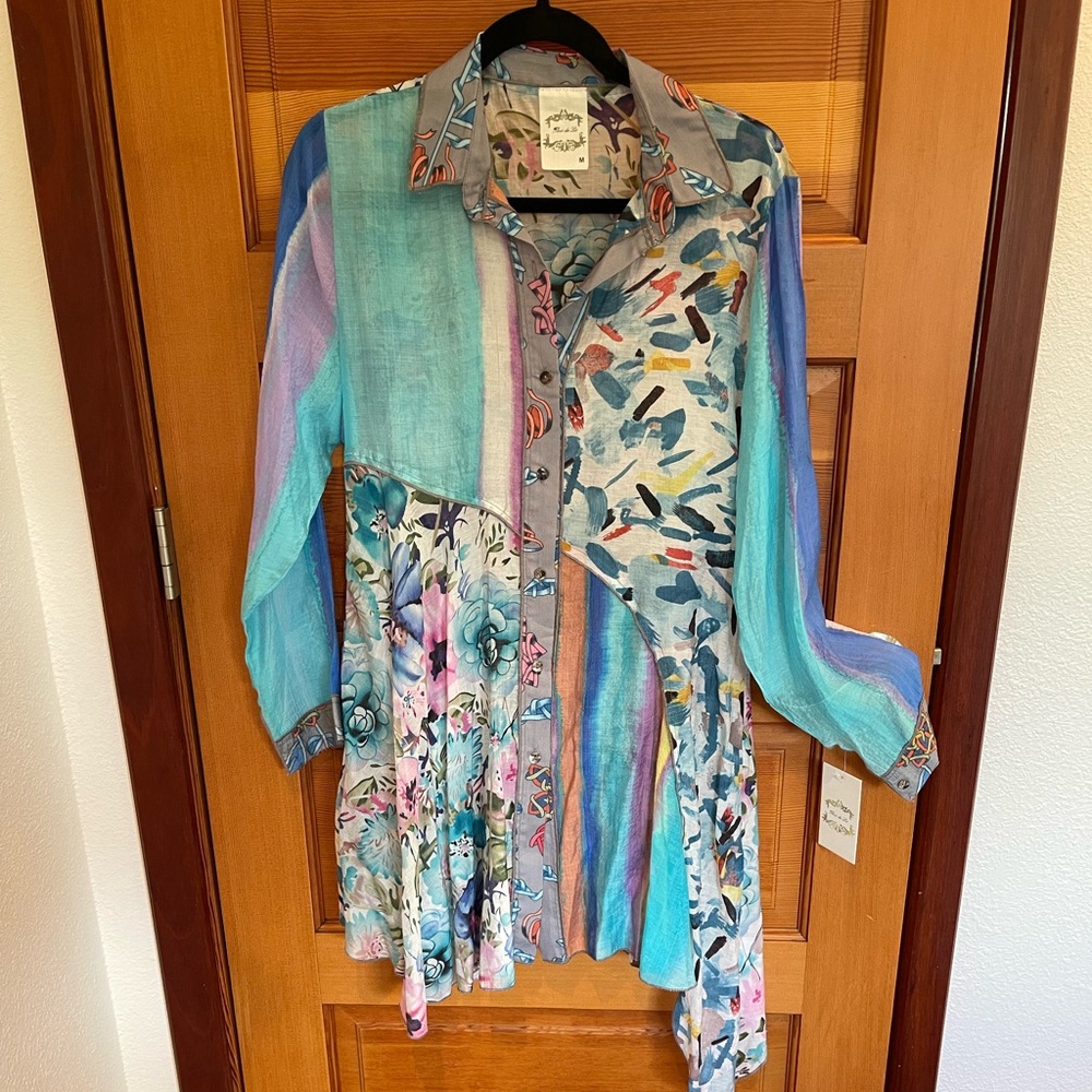 FLEW DE LIS Brand Colorful Tunic Top OR Swim Cover Up - NWT - Women's M